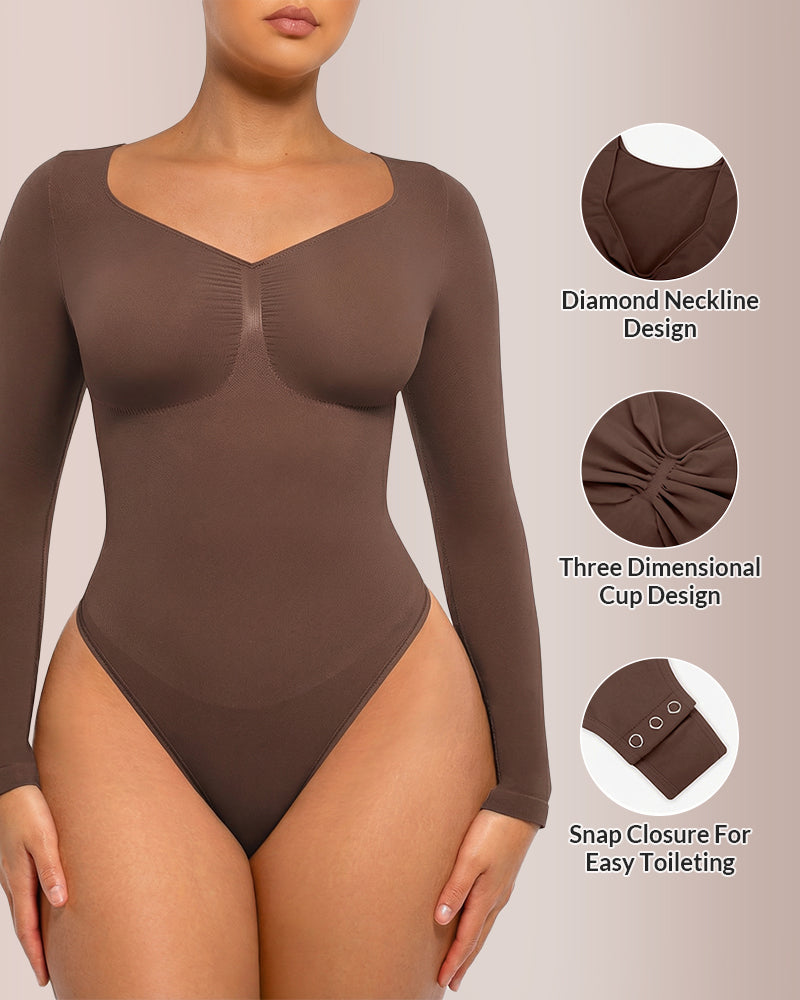 Seamless Long Sleeve Shaping Thong Bodysuit