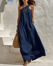 One-Shoulder Twist Ruched Loose Dress