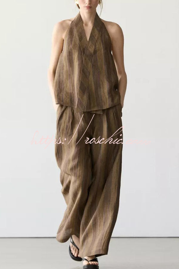 Striped Linen Blend Halter Top & Wide Leg Pants Set