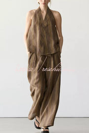 Striped Linen Blend Halter Top & Wide Leg Pants Set