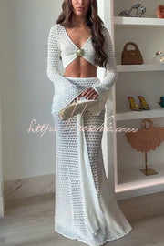 Knit Crop Top & Maxi Skirt Set with Hardware Detail