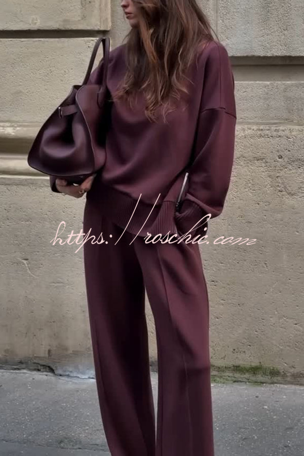 Soft Turtleneck Sweatshirt & Elastic Waist Pants Lounge Set
