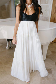 Leather Patchwork Sleeveless Maxi Dress – Vacation Style