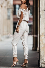 Ruffle Cold Shoulder Jumpsuit – Loose Fit Ankle Length