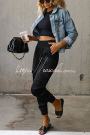 Satin High Waist Joggers with Pockets – Ankle Length