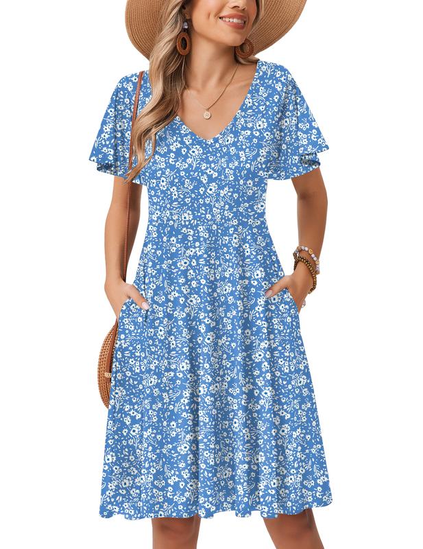ZEAGOO Women's Summer Dress Casual Swing Floral Ruffle Short Sleeve Sundresses Beach Mini A-line Shift Dress with Pockets summerwins