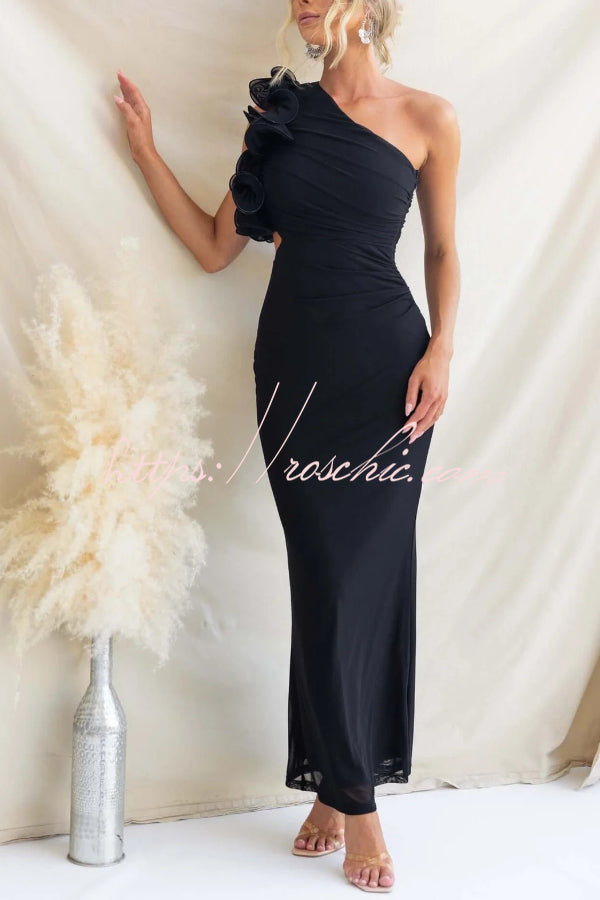 One-Shoulder Mesh Maxi Dress – Slim Fit Party Dress
