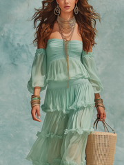 Mint Green Ruffled Two-Piece Skirt Set | Resort Wear