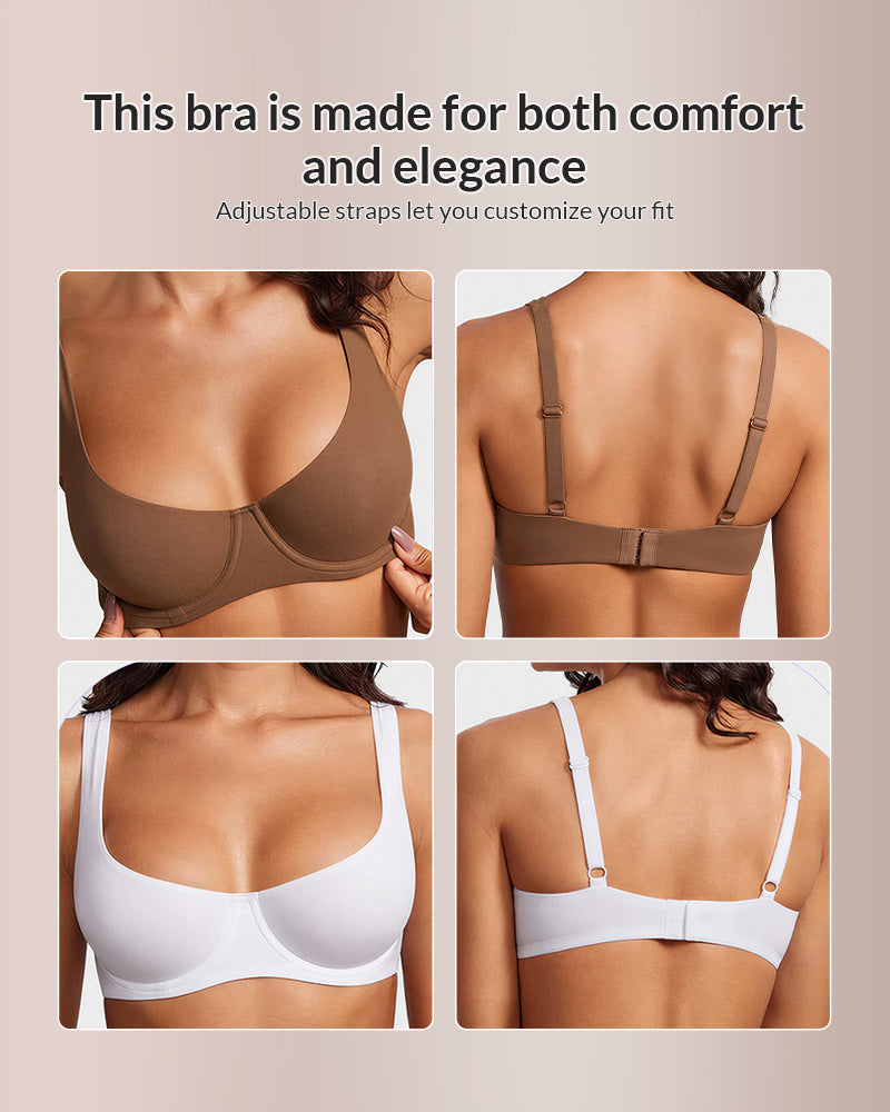 Underwire Seamless Balconette Bra with Wide Straps