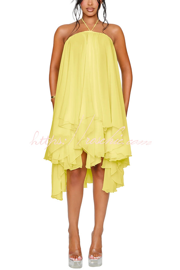 Chiffon Halter Backless Mini Dress – Solid Color