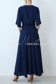 Satin Wrap Maxi Dress with Wide Sleeves and Pocket