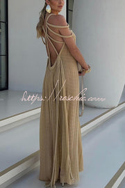 Linen Blend Draped Braid Maxi Cover-Up Dress