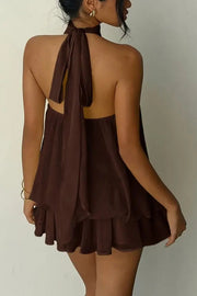 Chiffon Halter Neck Backless Mini Dress | Vacation Style