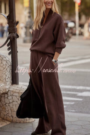 Ribbed Zipper Neck Sweatshirt & Loose Pants Set