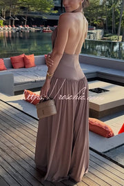 Metal Ring Halter Neck Bodysuit & Wide Leg Pants Set