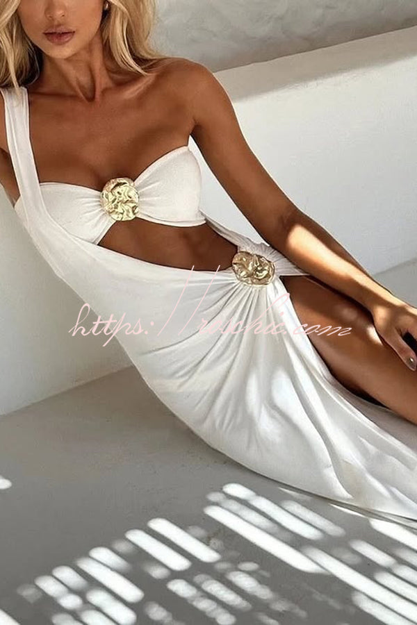Metallic Bikini & One-Shoulder Cover Up Set | 2-Piece