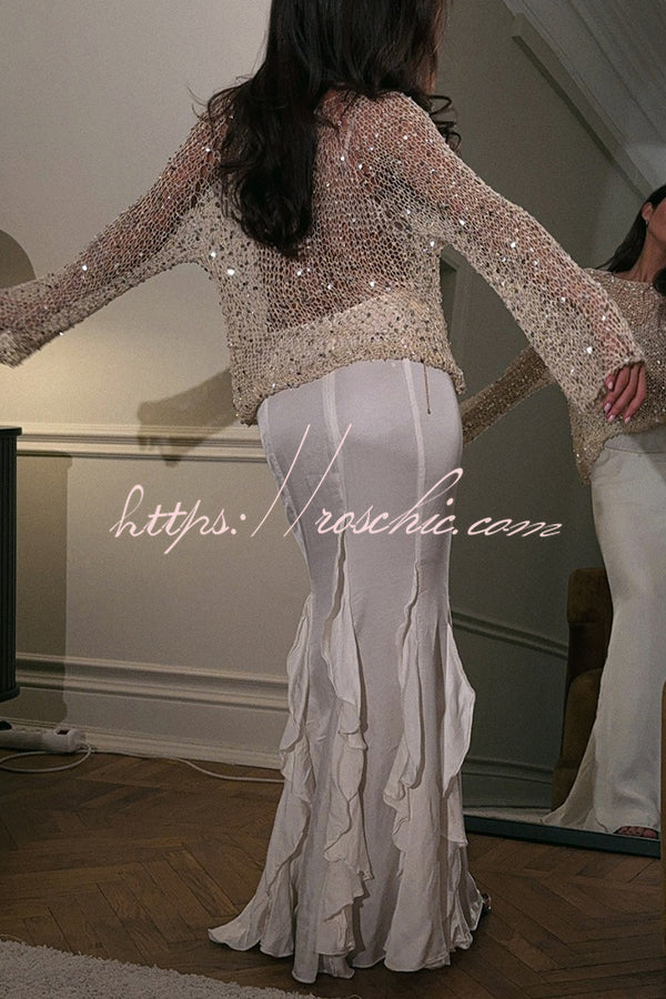 Haut en tricot ample à manches longues et ajouré à sequins