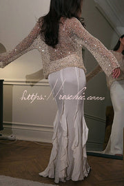Haut en tricot ample à manches longues et ajouré à sequins