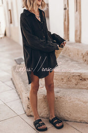 Linen Blend Oversized Long Sleeve Shirt with Pockets
