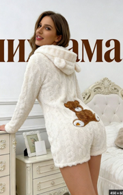 Teddy Bear Embroidered Hooded Fleece Sweatshirt for Women