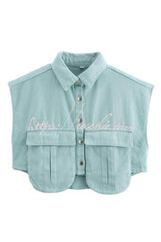 Denim Cape Sleeve Crop Top with Chest Pocket | Loose Fit