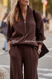 Ensemble sweat-shirt côtelé à col zippé et pantalon ample
