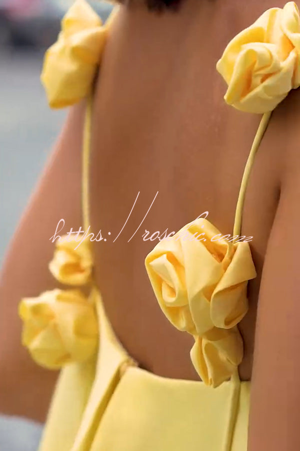 3D Rose Drape Strap A-Line Mini Dress