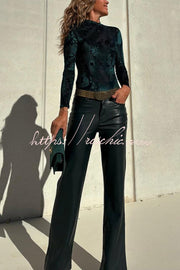 Faux Leather Straight-Leg Pants with Pockets