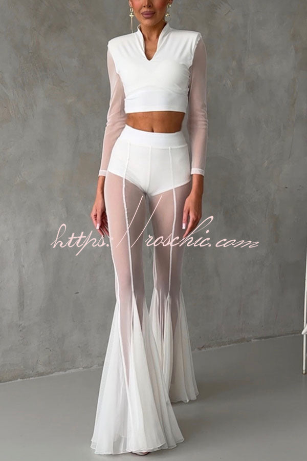 Pantalon taille haute en queue de poisson en maille – Tenue de soirée longueur cheville