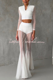 Pantalon taille haute en queue de poisson en maille – Tenue de soirée longueur cheville