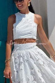 Floral Embroidery Crochet Lace Crop Tank Top, Loose Fit