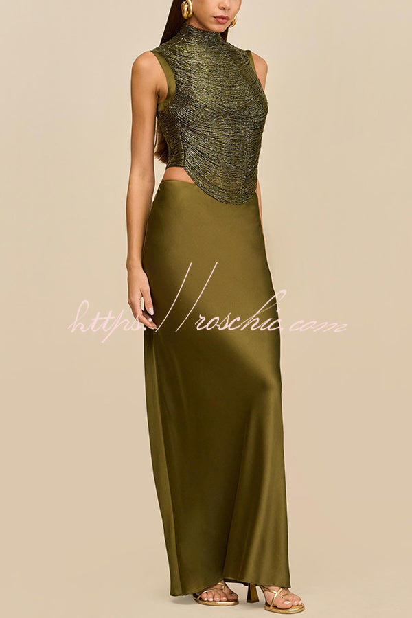 Glossy Arc Tassel High Neck Tank Top | Party Wear