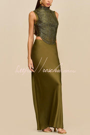 Glossy Arc Tassel High Neck Tank Top | Party Wear