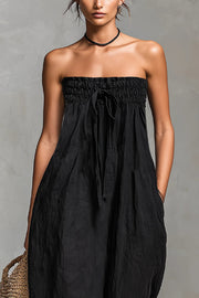 Linen Blend Off-Shoulder Jumpsuit with Pockets