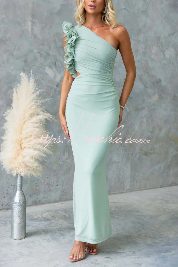 One-Shoulder Mesh Maxi Dress – Slim Fit Party Dress