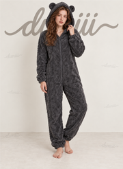 Women's Teddy Bear Hooded Plush Pajama Jumpsuit