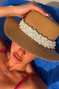 Pearl Embellished Braided Beach Sun Hat