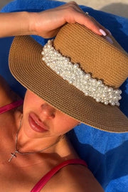 Pearl Embellished Braided Beach Sun Hat