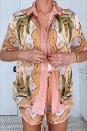 Printed Button-Up Short Sleeve Shirt & Shorts Set