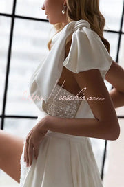 Sequin One-Shoulder Romper with Detachable Long Skirt Train