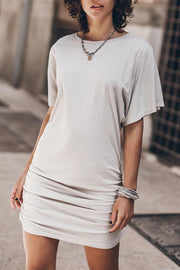 Mini-robe froncée à manches cloche en coton mélangé