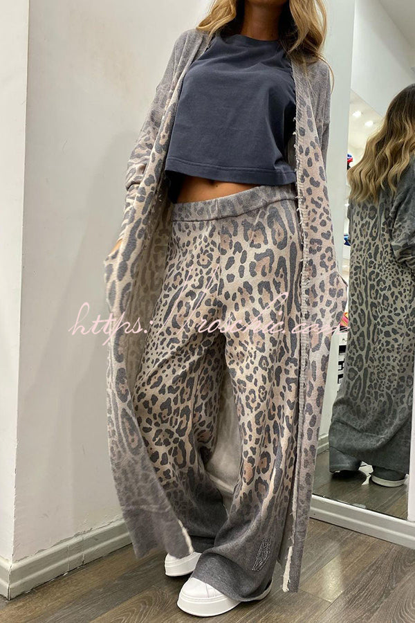 Ensemble cardigan imprimé léopard et pantalon à taille élastique