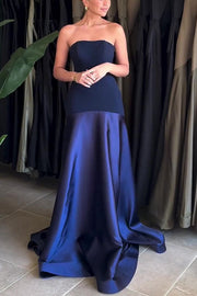 Satin Strapless Flare Maxi Dress – Party Gown