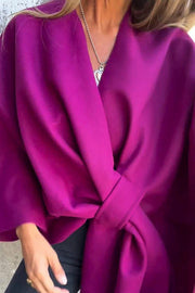 Women's Loose V-Neck Shawl Cape Jacket – Casual Long Sleeve