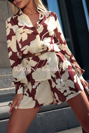Botanical Print Long Sleeve Shirt & Shorts Set
