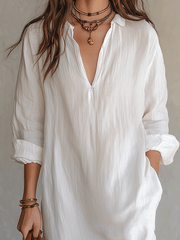White Midi Dress – Relaxed Boho Short Sleeve Style