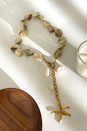 Pearl Beaded Starfish Pendant Necklace in Gold