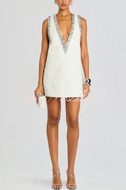 Sequin Colorblock V-Neck Sleeveless A-Line Mini Dress