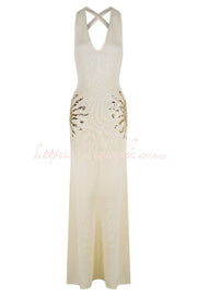 Sequin Knit Maxi Dress with Open Cross-Strap Back