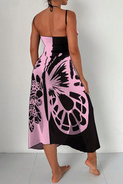 Butterfly Print Color-Block Midi Dress – Resort Cover-Up